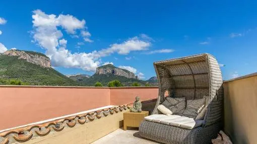 Designer town-house in Alaro with roof terrace and views of the twin mountains